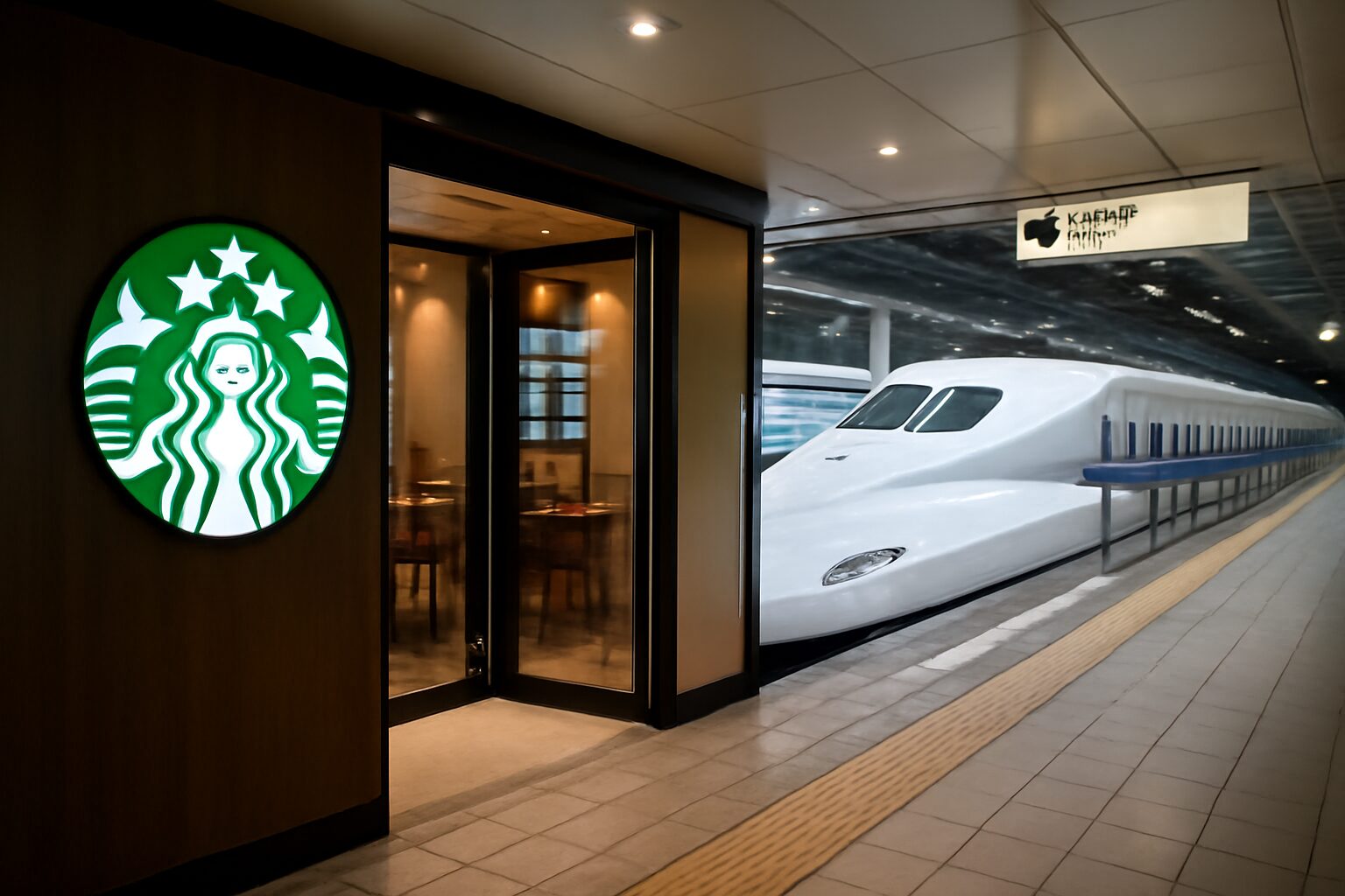 新幹線ホームとスタバ